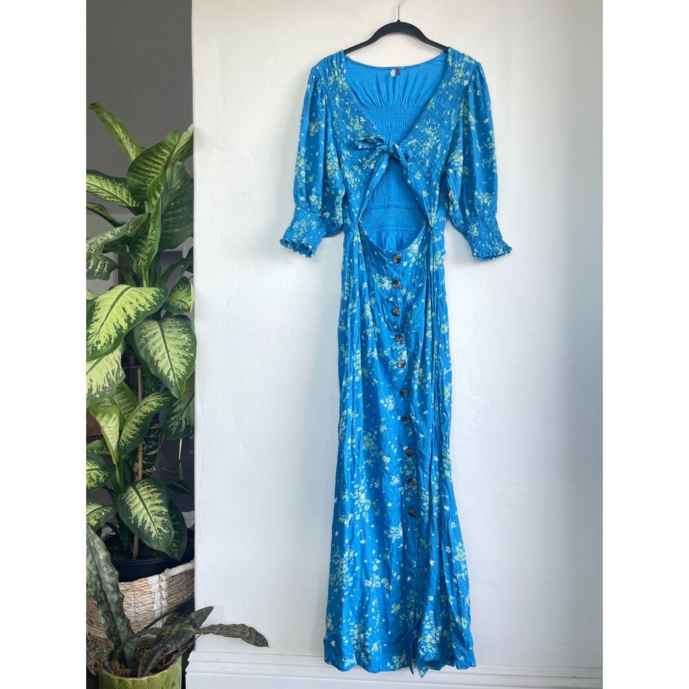 Free People Turquoise String of Hearts Floral Maxi Dress